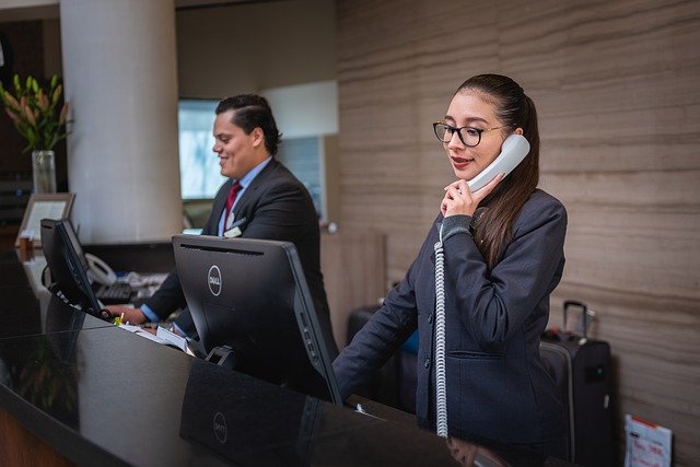 receptionists,phone call,hotel,reception
